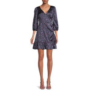 Tanya Taylor Womens Bernadina Print Silk Mini Dress Blue Faux Wrap size 4